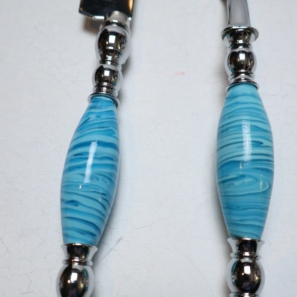 INOX Italy Ornate Blue Swirl Handle Cake Lasagna Server Utensil Set